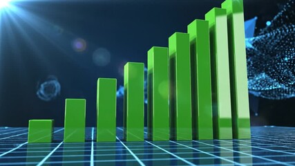 Green rising bar graph data visualization on digital background - Powered by Adobe