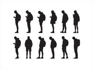 People Silhouettes Set | Standing Figures with Backpack Icons