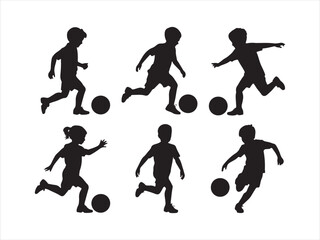 Kids Playing Football Silhouette | Children Soccer Players Icon