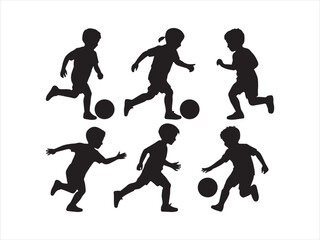 Kids Playing Football Silhouette | Children Soccer Players Icon