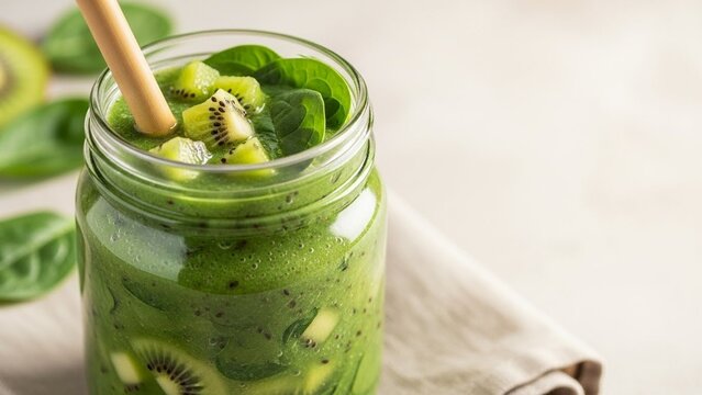 Healthy breakfast featuring fresh morning smoothie with clean modern styling, promoting nutritious lifestyle and energizing daily routine perfect for commercial diet content