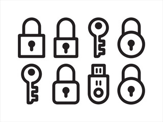Lock and Key Icon Set | Security Outline Symbols