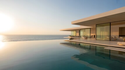 Obraz premium Modern Luxury Villa with Infinity Pool Overlooking the Ocean