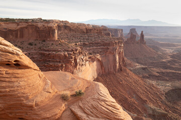 Grand View Point Overlook in Canyonlands National Park in Utah, USA
One of many beautiful viewpoints overlooking the Colorado River Canyon. Many sandstone towers and mountains. Summer sunrise.