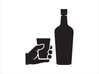 Party Drink Icon Silhouette | Bottle and Glass Illustration