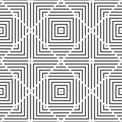 Geometric ornament seamless pattern. Simple geometric background with squares, stripes. Folk motif. Stylish geometric texture. Black and white seamless pattern.