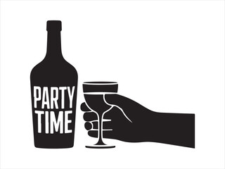 Party Drink Icon Silhouette | Bottle and Glass Illustration