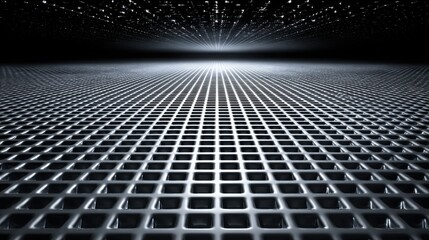 Metal grid structure with illuminating light from above in digital asset allocation grid icon concept for portfolio