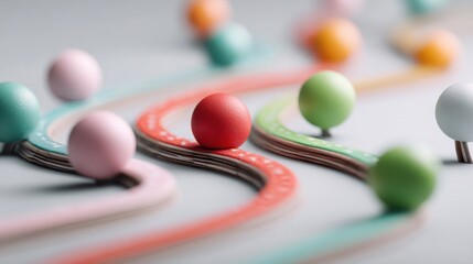 Colorful array of candies representing milestones in a digital bond roadmap icon concept for financial journey