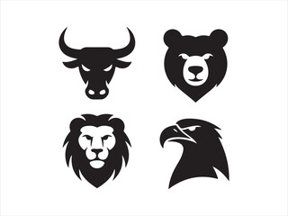Animal Head Silhouette Set | Bull Bear Lion Eagle Icons