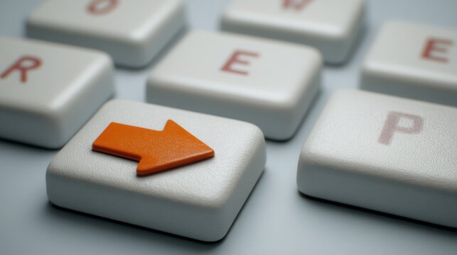 Red arrow positioned on a white keyboard in a digital policy impact panel icon concept for ai tool representation - Powered by Adobe