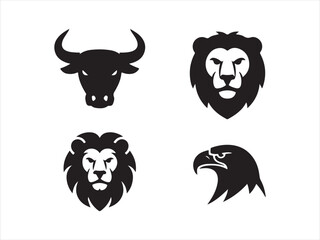Animal Head Silhouette Set | Bull Bear Lion Eagle Icons