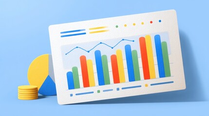 Business chart representing earnings report analysis on a blue background with clear graphical representation
