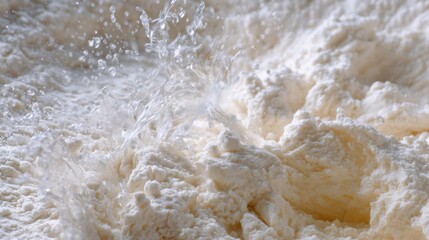 Obraz premium Close-up of a pile of white powdery substance, which appears to be a type of flour or sugar. the texture of the substance is rough and uneven, with small bumps and grooves visible.