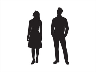 Standing Man and Woman Silhouette Vector