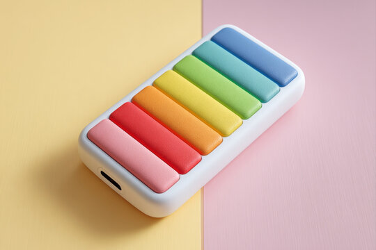 Clay 3D battery icon with segmented grooves on pastel background under soft lighting