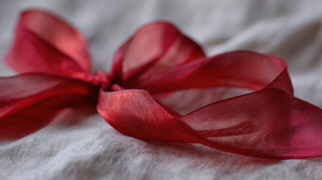 Close-up of a red ribbon tied in a bow. the ribbon is made of a shiny, satin-like material and has a smooth texture. - Powered by Adobe