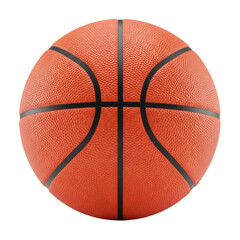 Fototapeta premium photorealistic close-up of a vibrant orange regulation basketball with detailed pebbled texture and black seams, isolated on a transparent studio cyclorama. concept for athletic equipment advertising