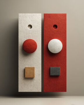 Layered paper cut A/B testing scene with two contrasting vertical panels and card shapes