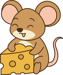 illustration of cartoon rat is eating cheese vector shape