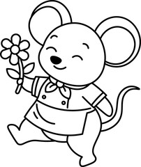 illustration of cartoon rat holding a flower vector shape