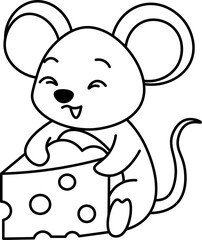 illustration of cartoon rat is eating cheese vector shape