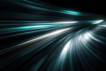 Dark abstract background with diagonal blue and cyan light streaks fading to black