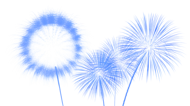 A view of three blue fireworks against a stark black background - Powered by Adobe