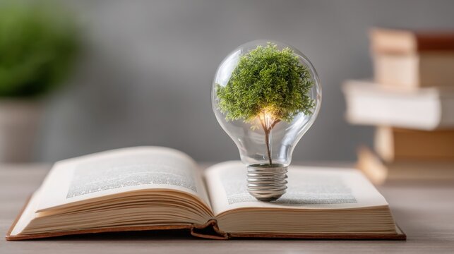 Light bulb with a tree inside illustrating eco-innovation proposal for new sustainable product development concepts