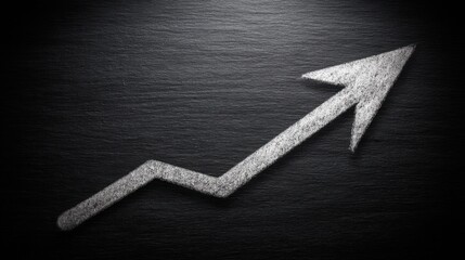 Dynamic graph arrow displayed on a black background demonstrating economic growth trends and market movements