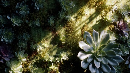 Close-up of a group of succulent plants. the plants are arranged in a circular pattern, with the largest one in the center and the smaller ones on either side.