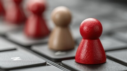 Red and brown pawn on a computer keyboard symbolizing employee development matrix and strategic workplace mapping
