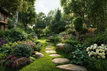 Creating a stunning garden from scratch in a serene landscape with colorful flowers and lush greenery on a sunny day
