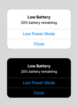 Low battery notification interface vector design template editorial.
