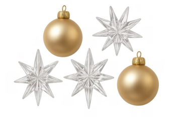 Golden christmas baubles and clear glass stars decoration