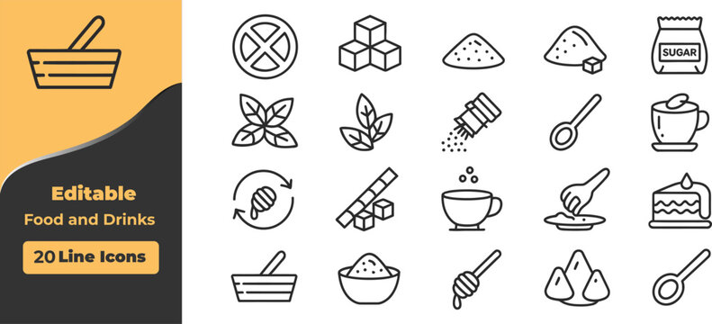 Food and drink line icons sugar and sweets vector