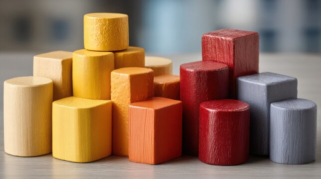 Stacked wooden blocks representing energy source diversification and building sustainable energy solutions concept