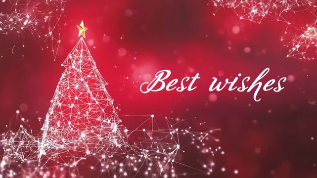 Abstract holiday greeting card showing illuminated plexus christmas tree and glowing particles - Powered by Adobe