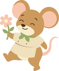 illustration of cartoon rat holding a flower vector shape