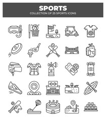 Collection of 25 Sports Icons.  Sport Equipment. Game. Activity Symbols & Pictograms