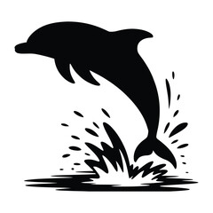 Naklejka premium Dolphin leaping with splash Vector, Silhouette, Illustration