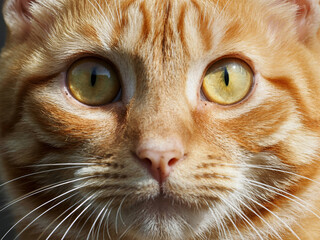 Intense gaze of a ginger tabby cat with striking golden eyes, perfect for pet lovers and animal themed designs and creative advertising