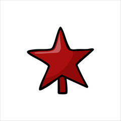 Vector illustration of hand drawn red Christmas tree star on white background,
