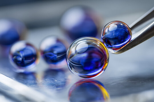 Reflecting vibrant glass spheres, captured in stunning macro detail with elegant light play, ideal for modern science or technology concepts, visually striking art