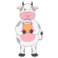 Baby Cow Character with Cartoon Design. Vector Illustration.