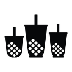Group of three boba cups in different sizes Vector, Silhouette, Illustration