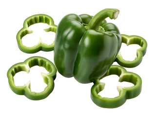 Fresh green bell pepper with slices. 
