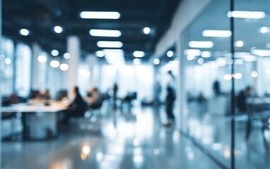 Abstract blurred interior modern office space with business people group working banner background with copy space. High quality. High quality