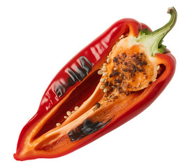 Top view of grilled red bell pepper isolated on a transparent background 
