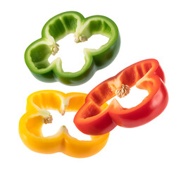 sliced bell peppers isolated on transparent background. 
